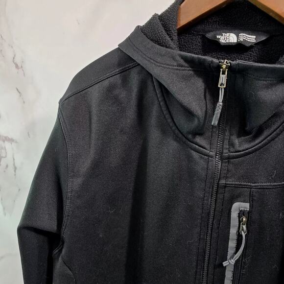 North Face Jacket Mens Large Black Fleece Full Zip Mid Layer Lightweight Hooded - Picture 2 of 15